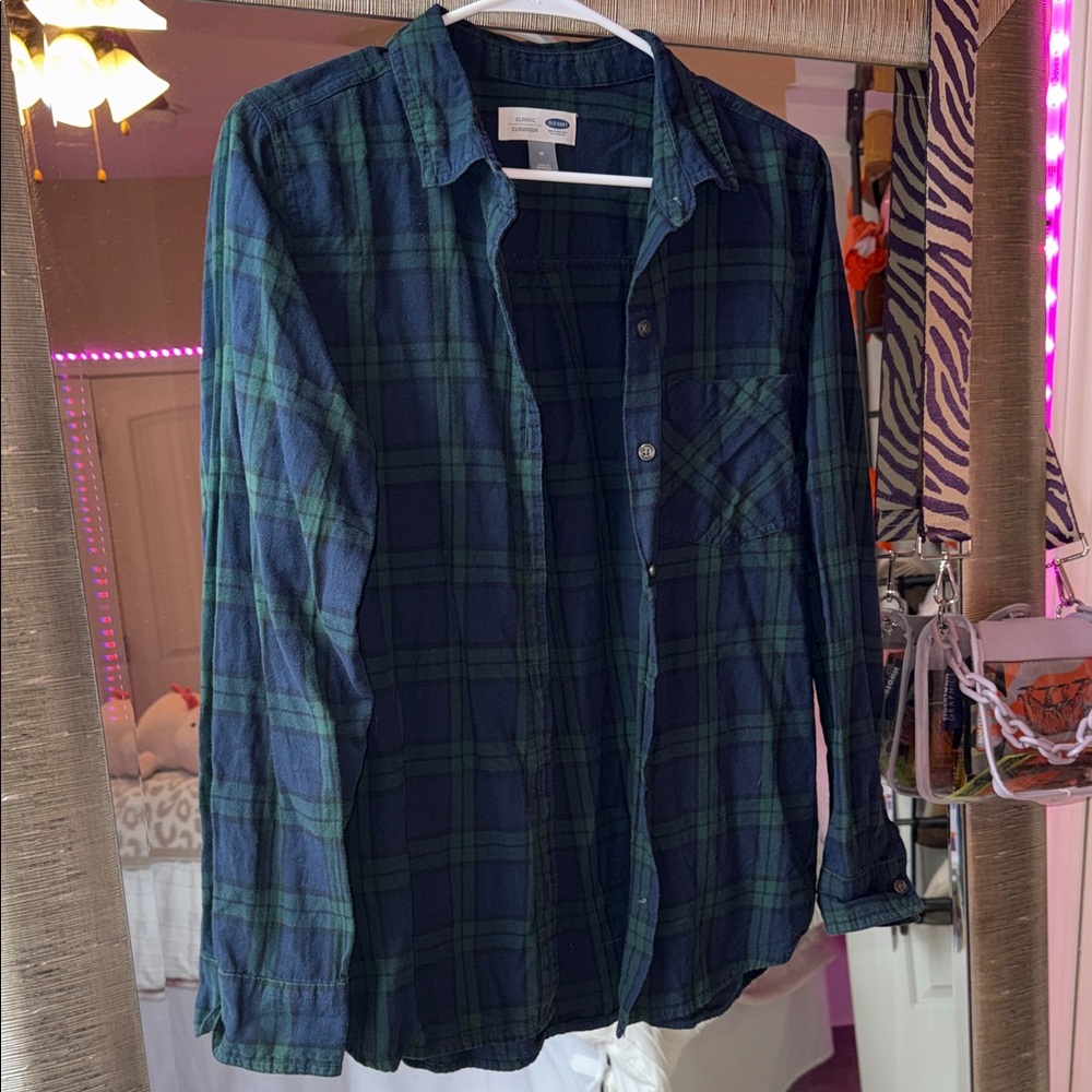 Old Navy Navy and Forest Plaid Shirt